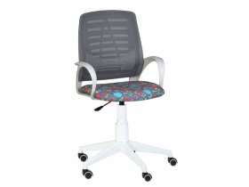 Кресло Ирис White сетка (черная)/ткань Т57 (сладости) (подлокот.084) белая крестовина в Муравленко - muravlenko.mebel-tymen.ru | фото