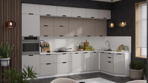 Кухонный гарнитур «Гренада» №11 Белый, Холст латте, Холст мокко в Муравленко - muravlenko.mebel-tymen.ru | фото