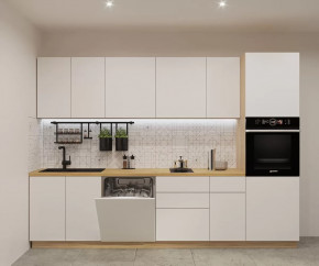 Кухонный прямой гарнитур арт.6, 3000 мм, Тальк/Дуб сонома в Муравленко - muravlenko.mebel-tymen.ru | фото