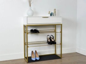 Обувница Вельвет белое дерево/белый матовый/золото в Муравленко - muravlenko.mebel-tymen.ru | фото