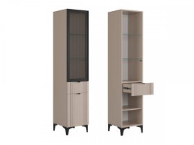 Шкаф однодверный (со стеклом) Рич кашемир/фрапучино матовый/черный в Муравленко - muravlenko.mebel-tymen.ru | фото