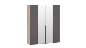 Шкаф для одежды (580) с 2 глухими и 2 зеркальными дверями «Порто» Яблоня Беллуно, Графит софт в Муравленко - muravlenko.mebel-tymen.ru | фото