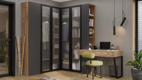 Спальный гарнитур «Порто» №5 Яблоня Беллуно/Графит софт/Стекло сатин черное в Муравленко - muravlenko.mebel-tymen.ru | фото