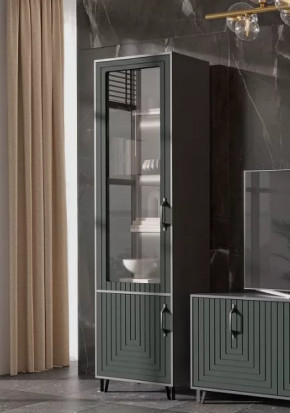 Стеклопенал Квадро М-1 серый графит/софт пестовый в Муравленко - muravlenko.mebel-tymen.ru | фото