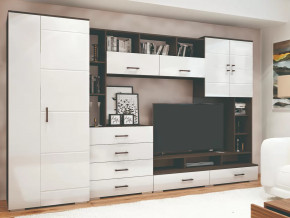 Стенка Коста МДФ Венге-белый глянец в Муравленко - muravlenko.mebel-tymen.ru | фото