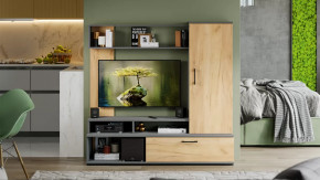 Стенка «Сиена» Графит Серый, Дуб Крафт золотой в Муравленко - muravlenko.mebel-tymen.ru | фото