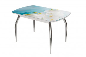 Стол овальный Бостон-2 Белая орхидея, 1100*700 мм, хром триумф в Муравленко - muravlenko.mebel-tymen.ru | фото