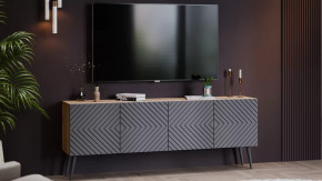 Тумба ТВ с опорами Танго Дуб крафт золотой/Холст вулкан в Муравленко - muravlenko.mebel-tymen.ru | фото